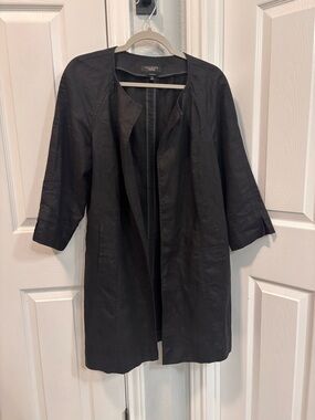 Talbots Black Open-Front Linen-Blend Parka Blazer Coat